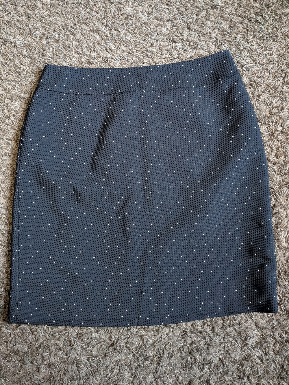 Ann Taylor Navy Polka Dot Textured Polyester/Silk Skirt Women's Size 10
